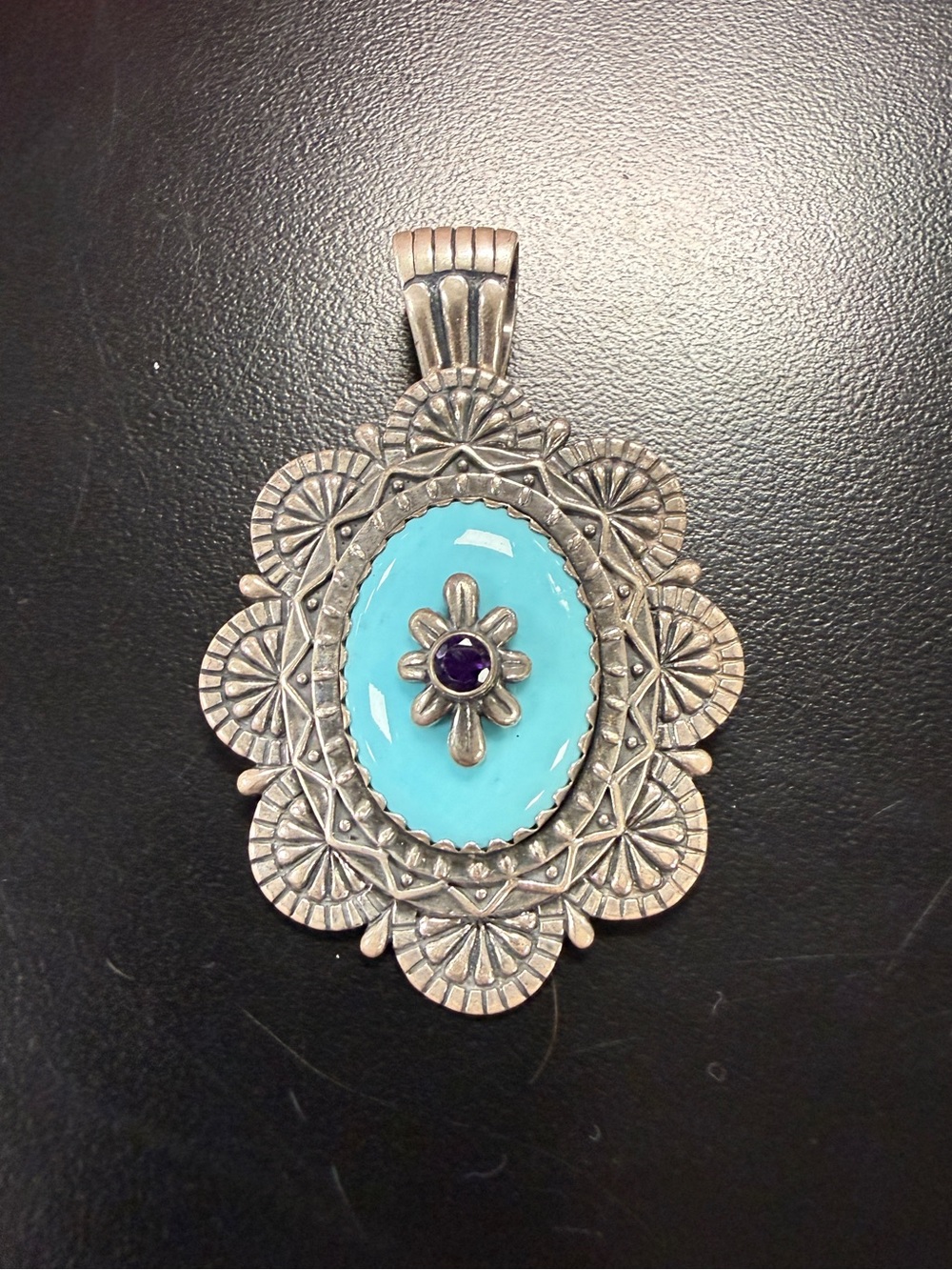 Carolyn Pollack Sterling Silver Turquoise & Amethyst Floral Pendant Brooch